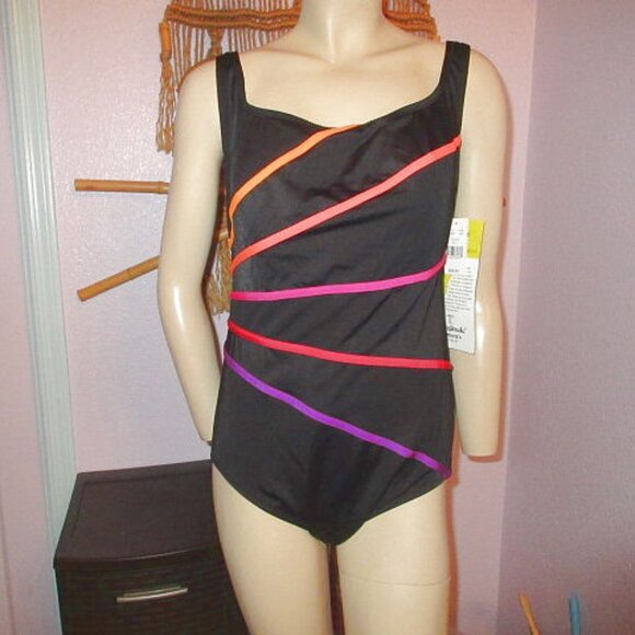 Longitude Swimsuit Size 18W Neon Rainbow One Piece Long Torso Tummy Control NWT - Picture 1 of 10